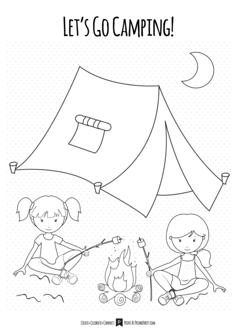 Girls Camping Coloring Page