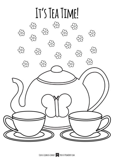 Tea Time Tea Party Coloring Page